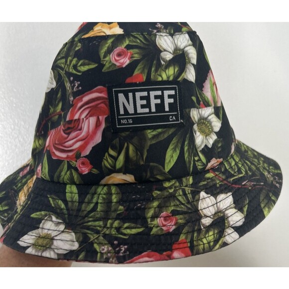 NEFF Bucket Hat Hawaii Beach One Size Black White Pink Floral Surfer Resort Wear - Picture 1 of 5